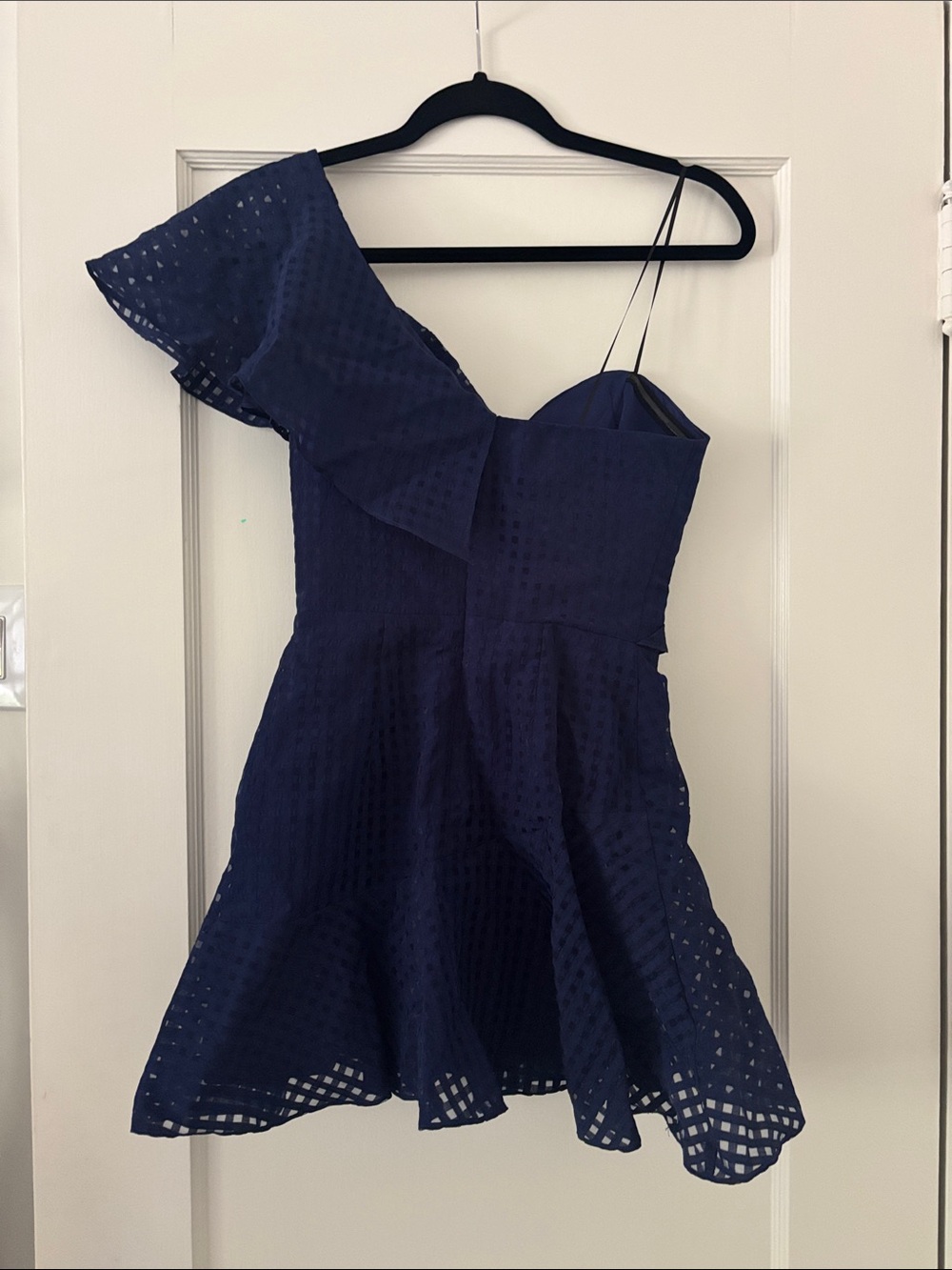 Amanda Uprichard Navy One-Shoulder Ruffle Dress - Picture 4 of 4